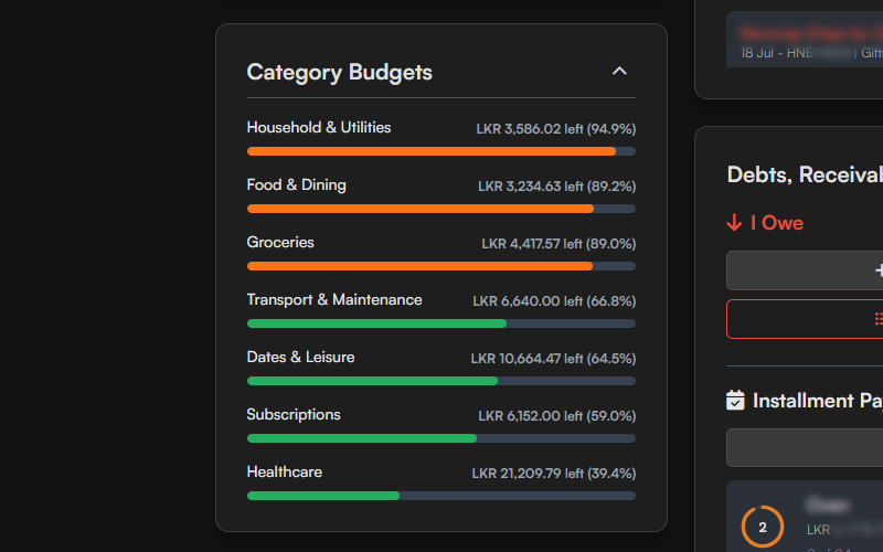 The new Category Budgets card showing dynamic progress indicators