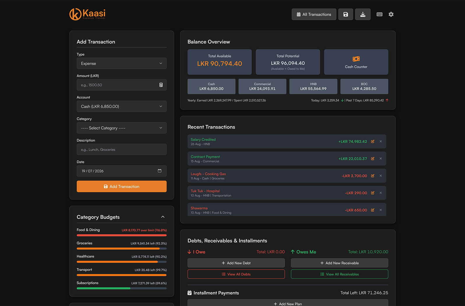Kaasi App Dashboard Mockup